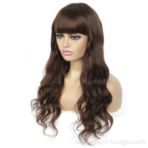 Wholesale Body Wave Wigs With Bangs Long Inch Fringe Wig Colored Cheap Brazilian Human Remy Hair Machine Made Wig For Women